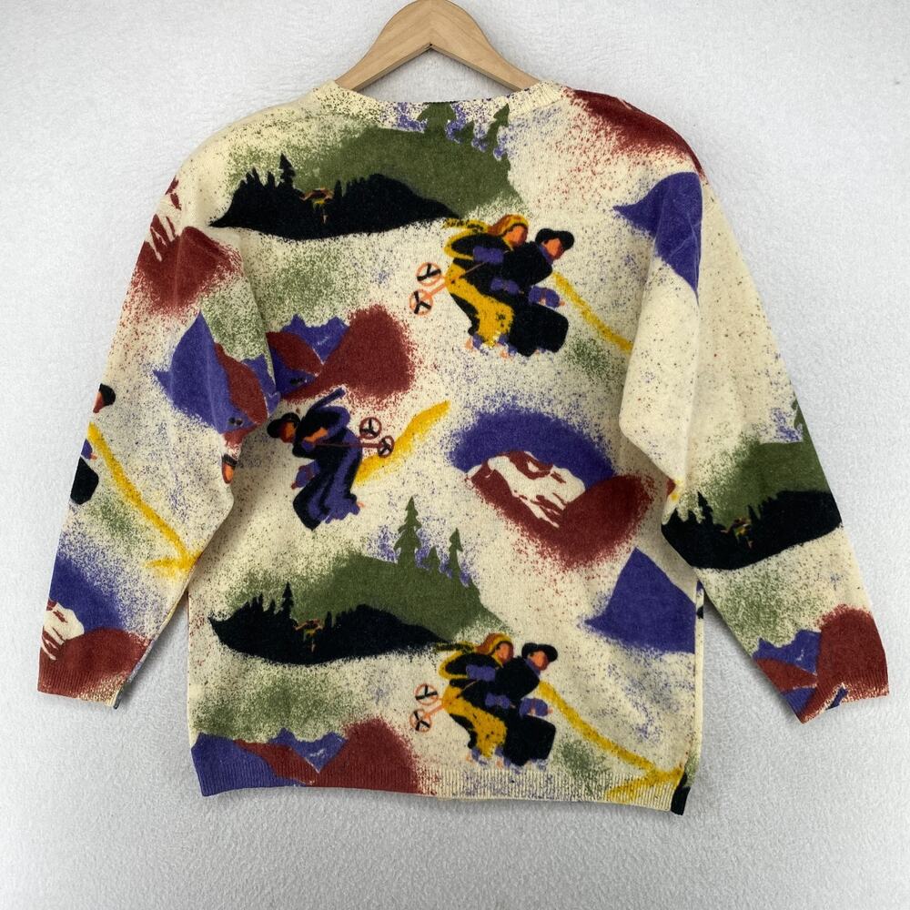 CAMBRIDGE Sweater S Cardigan Lambswool Ski Apres Aspen Sun Valley Chic VTG Beige - Picture 2 of 11